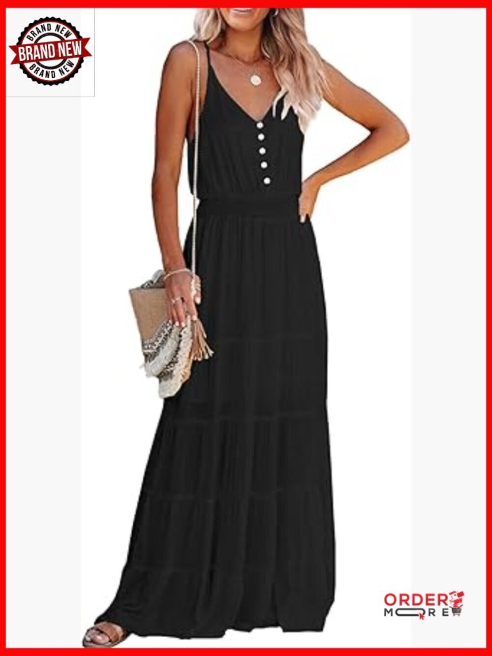 Maxi Dress Spaghetti Strap Sleeveless High Waist Beach Vacation Sundress